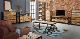 Kingwood Up-Cycled Industrial Mango Wood And Metal Narrow Open Bookcase - thumbnail 3