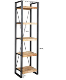 Kingwood Up-Cycled Industrial Mango Wood And Metal Narrow Open Bookcase - thumbnail 5