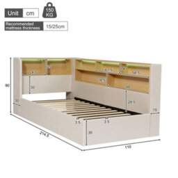 Matteo Beige Velvet 3Ft Single L-Shaped Daybed With Hydraulic Storage, Led Lights & Usb Charging - thumbnail 7