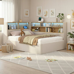 Matteo Beige Velvet 3Ft Single L-Shaped Daybed With Hydraulic Storage, Led Lights & Usb Charging - thumbnail 3
