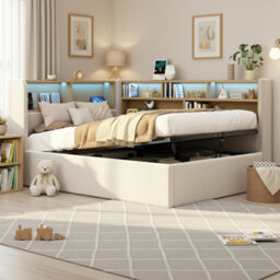 Matteo Beige Velvet 3Ft Single L-Shaped Daybed With Hydraulic Storage, Led Lights & Usb Charging - thumbnail 2
