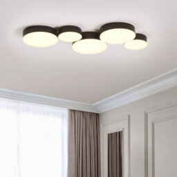 Beliani Black Iron Ceiling Lamp With 5 Integrated Led Round Lights, Slim Profile - thumbnail 1