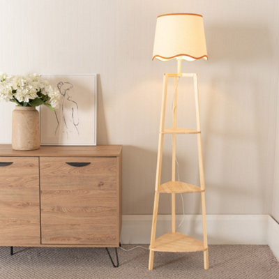 Valuelights Hiru Natural 3 Tier Shelf Floor Lamp With Rust Trim Scallop Shade And Bulb - image 1