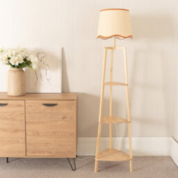 Valuelights Hiru Natural 3 Tier Shelf Floor Lamp With Rust Trim Scallop Shade And Bulb - thumbnail 3