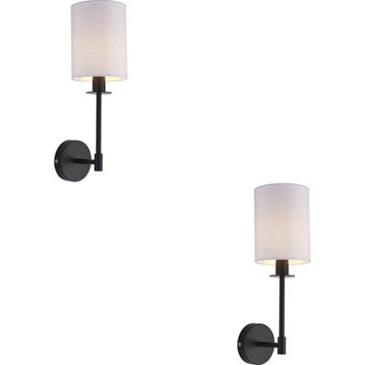 Loops 2 Pack Matt Black Dimmable Wall Light - Modern Vintage White Cylinder Fabric Shade - 6W Led E14 - image 1