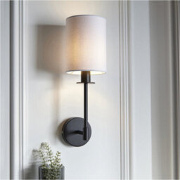 Loops 2 Pack Matt Black Dimmable Wall Light - Modern Vintage White Cylinder Fabric Shade - 6W Led E14 - thumbnail 3
