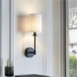 Loops 2 Pack Matt Black Dimmable Wall Light - Modern Vintage White Cylinder Fabric Shade - 6W Led E14 - thumbnail 4