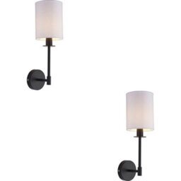 Loops 2 Pack Matt Black Dimmable Wall Light - Modern Vintage White Cylinder Fabric Shade - 6W Led E14