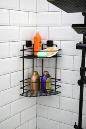 Theownas 2 Tier Shower Corner Shelf. Wall Mounted Caddy With Adhesive Fixing, No Drill Rust Resistant Metal Bathroom Organiser. - thumbnail 5