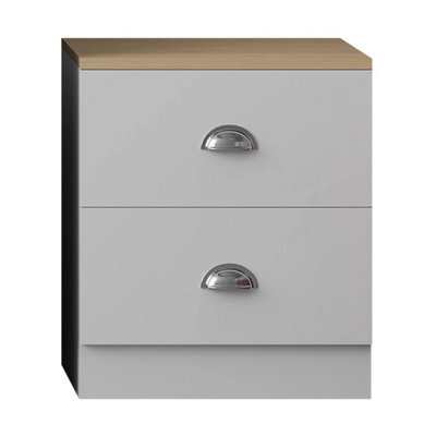 Matt White 2 Drawer Bedside Cabinet Oak Top With Metal Cup Handles - image 1