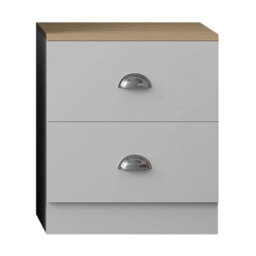 Matt White 2 Drawer Bedside Cabinet Oak Top With Metal Cup Handles - thumbnail 1