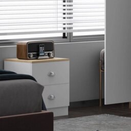 Matt White 2 Drawer Bedside Cabinet Oak Top With Metal Cup Handles - thumbnail 3