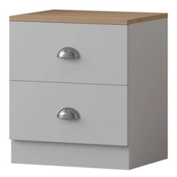 Matt White 2 Drawer Bedside Cabinet Oak Top With Metal Cup Handles - thumbnail 4