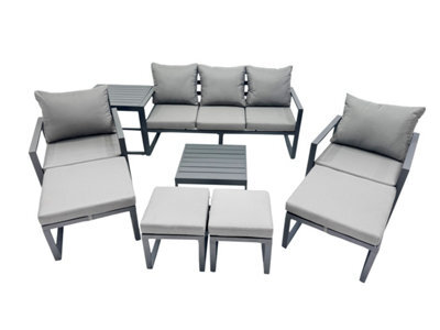Fimous Outdoor Garden Furniture Set Aluminium Lounge Sofa Square Coffee Table Sets With 4 Stools Side Table Dark Grey - image 1
