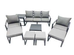 Fimous Outdoor Garden Furniture Set Aluminium Lounge Sofa Square Coffee Table Sets With 4 Stools Side Table Dark Grey - thumbnail 2