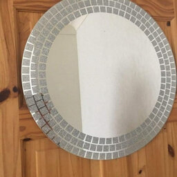 Biznest Large Round Wall Mounted Mirror Frame Less Bathroom Living Room Square Glitter Corner 50Cm - thumbnail 2