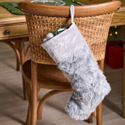 Dibor Set Of 2 Traditional Beresford Grey Faux Fur Xmas Gift Decoration Christmas Stocking For Kids - thumbnail 2