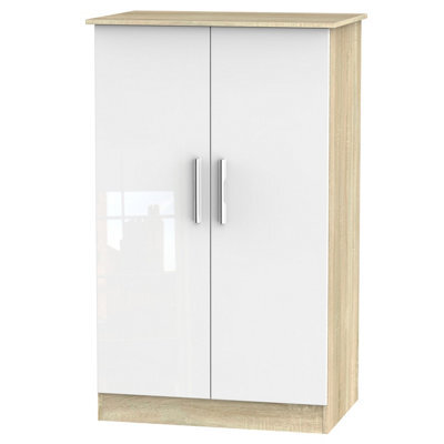 Trent 2 Door Midi Robe In White & Bardolino Oak (Ready Assembled)