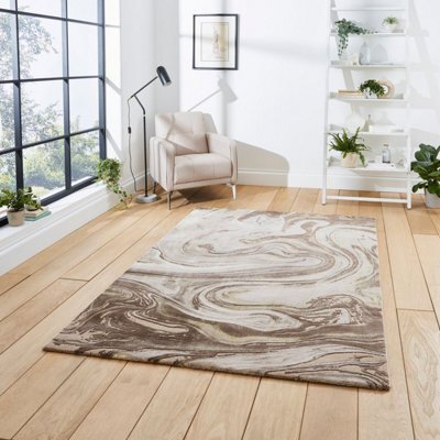 Beige/gold Abstract Modern Easy To Clean Rug For Living Room Bedroom & Dining Room-120Cm X 170Cm - image 1