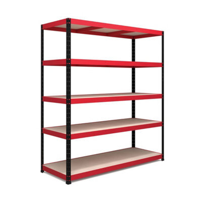 Rb Boss Garage Shelving Unit 5 Shelf Mdf Red & Black Powder Coated Steel (H)1800mm (W)1600mm (D)600mm - image 1