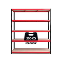 Rb Boss Garage Shelving Unit 5 Shelf Mdf Red & Black Powder Coated Steel (H)1800mm (W)1600mm (D)600mm - thumbnail 4