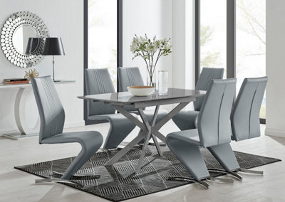 Furniturebox Uk Lira 100Cm Grey Metal Extending Dining Table & 6 Grey Willow Chairs - image 1