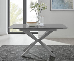 Furniturebox Uk Lira 100Cm Grey Metal Extending Dining Table & 6 Grey Willow Chairs - thumbnail 3