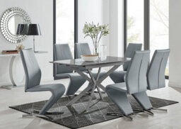 Furniturebox Uk Lira 100Cm Grey Metal Extending Dining Table & 6 Grey Willow Chairs - thumbnail 1