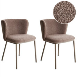 Beliani Set Of 2 Dining Chairs Mina Ii Boucle Light Brown - thumbnail 1