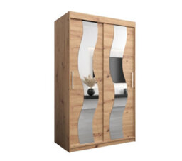 Arte Stylish Mirrored Sliding Door Wardrobe In Oak Artisan With Spacious Shelves (H)2000mm (W)1200mm (D)620mm - thumbnail 1