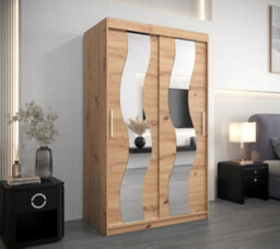Arte Stylish Mirrored Sliding Door Wardrobe In Oak Artisan With Spacious Shelves (H)2000mm (W)1200mm (D)620mm - thumbnail 2