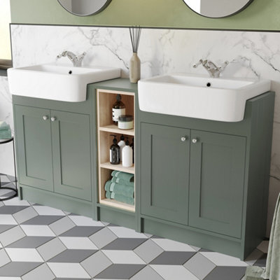 Affine Traditional Double Vanity Basin Unit & Shelving Bathroom Furniture Green - image 1