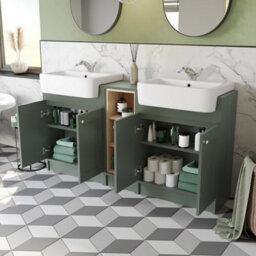 Affine Traditional Double Vanity Basin Unit & Shelving Bathroom Furniture Green - thumbnail 3