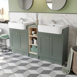 Affine Traditional Double Vanity Basin Unit & Shelving Bathroom Furniture Green - thumbnail 2