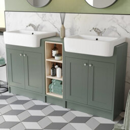 Affine Traditional Double Vanity Basin Unit & Shelving Bathroom Furniture Green - thumbnail 1