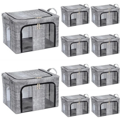 10 Boxes 66L Clothes Storage Box Dual Zip- Steel Frame, Wardrobe Organizer Closet Boxes - image 1