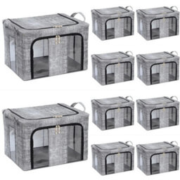 10 Boxes 66L Clothes Storage Box Dual Zip- Steel Frame, Wardrobe Organizer Closet Boxes