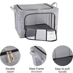 10 Boxes 66L Clothes Storage Box Dual Zip- Steel Frame, Wardrobe Organizer Closet Boxes - thumbnail 3