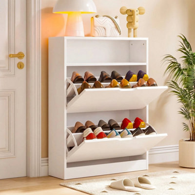2 Drawer Shoe Rack Shoes Storage Cabinet Wooden Cupboard Organiser Holder - image 1