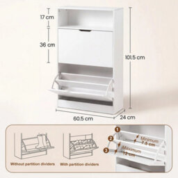 2 Drawer Shoe Rack Shoes Storage Cabinet Wooden Cupboard Organiser Holder - thumbnail 2