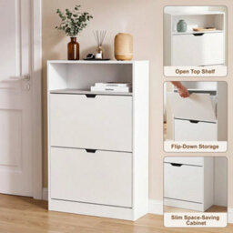 2 Drawer Shoe Rack Shoes Storage Cabinet Wooden Cupboard Organiser Holder - thumbnail 6