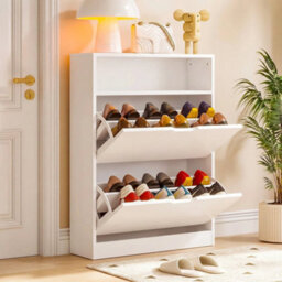 2 Drawer Shoe Rack Shoes Storage Cabinet Wooden Cupboard Organiser Holder - thumbnail 1