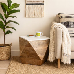 Wyld Haus Alington Mango Wood Side Table With White Resin Top