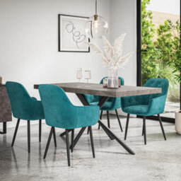 More4Homes Donni Dining Table And Chairs -  Concrete Effect Table Top W Black Legs + Anika Velvet Dining Chair Set Of 6 (Blue) - thumbnail 1
