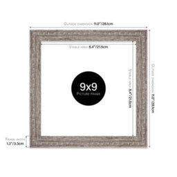 9X9 Walnut Ornate Picture Frame (22.9 X 22.9Cm) Poster, Photo, Artwork, Gallery Wall Or Print - thumbnail 2