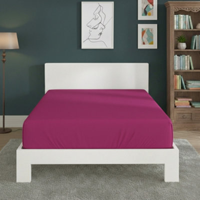 Polycotton Fitted Sheet Extra Deep 40Cm Skirt Easy Care Fuchsia - image 1