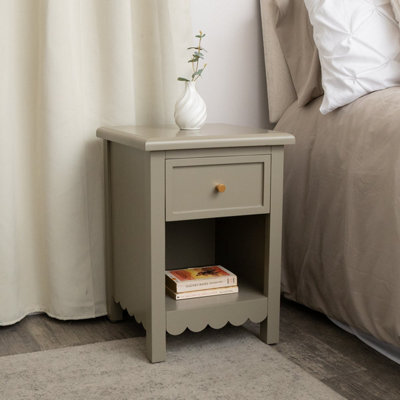 Melody Maison One Drawer Scalloped Bedside Table - Staunton Taupe Range - image 1