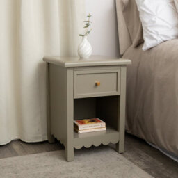 Melody Maison One Drawer Scalloped Bedside Table - Staunton Taupe Range - thumbnail 2
