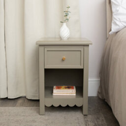 Melody Maison One Drawer Scalloped Bedside Table - Staunton Taupe Range - thumbnail 7