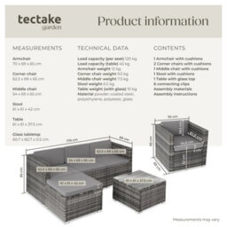 Tectake Garden Furniture Set Lignano - Modular Sofa With Armchair, Stool, Coffee Table  - Grey - thumbnail 6